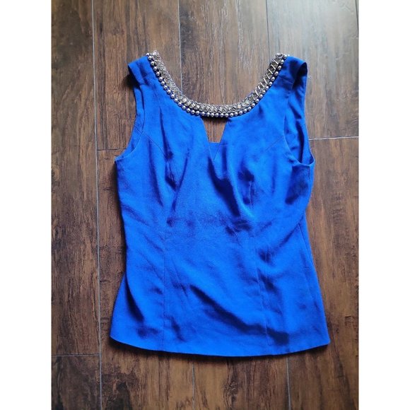 XOXO Womans Top Royal Blue Sliver Beaded Collar Sleeveless Pullover Size Large - Picture 1 of 8